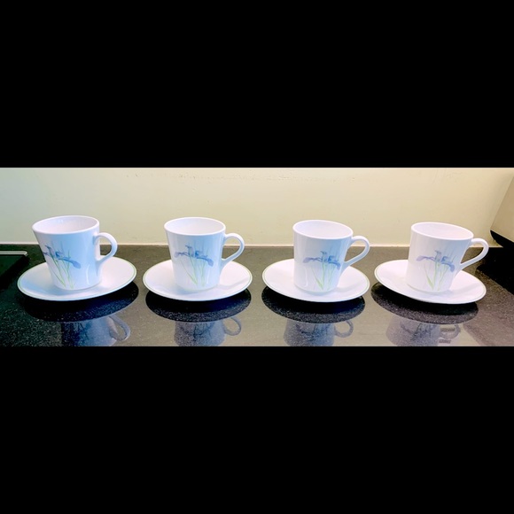 Vintage 10 Pc Set Corningware Shadow Iris Coffee mugs saucers & porcelain Teapot - Picture 13 of 13